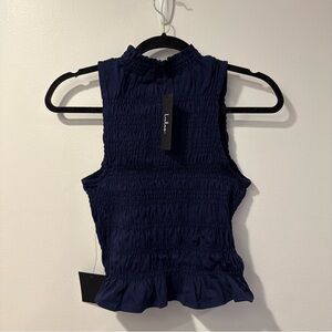 Lulus Smocked Mock Neck Peplum Sleeveless top